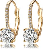 Ladies 1 Carat Diamond Pendant Earrings 18K Gold Plated Cubic Zirconia Hanging Lever Bridal Earrings Girls and Women's Fashion Jewelry